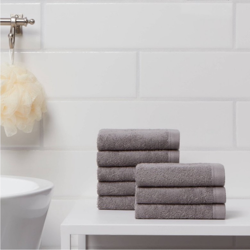 🆕 8-Pack Room Essentials Antimicrobial Washcloth Set Midweight Cotton Terry Grey